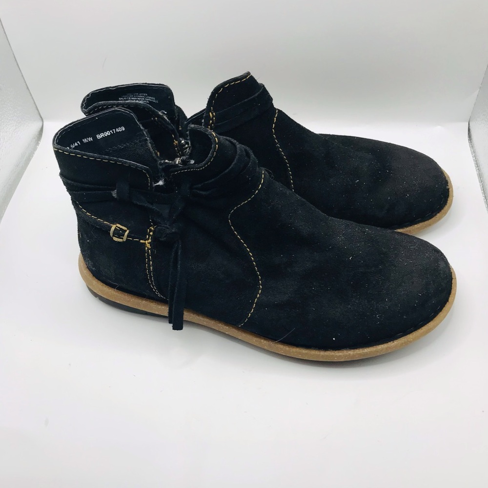 Born Black Suede Ankle Boots with Tan Sole - Picture 9 of 12